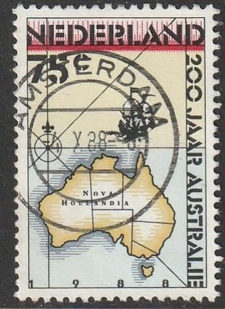 Nederland 1988 1411 Ontdekking Australië, Gest Amsterdam, Postzegels en Munten, Postzegels | Nederland, Verzenden, Na 1940, Gestempeld