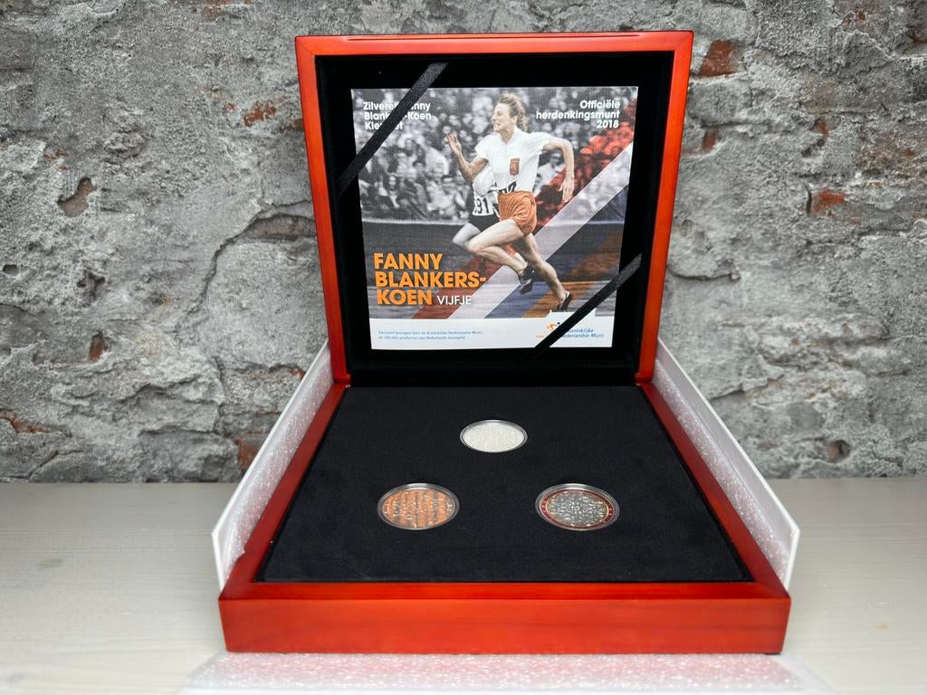 Zilveren Fanny Blankers Koen vijfje kleurset Coincard, Ophalen of Verzenden, Koningin Beatrix, Euro's