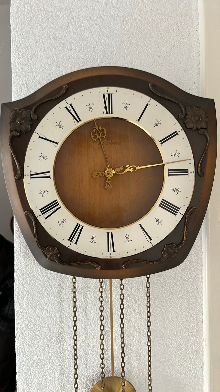 Junghans wandklok met slinger en gewichten brocante vintage, Ophalen of Verzenden
