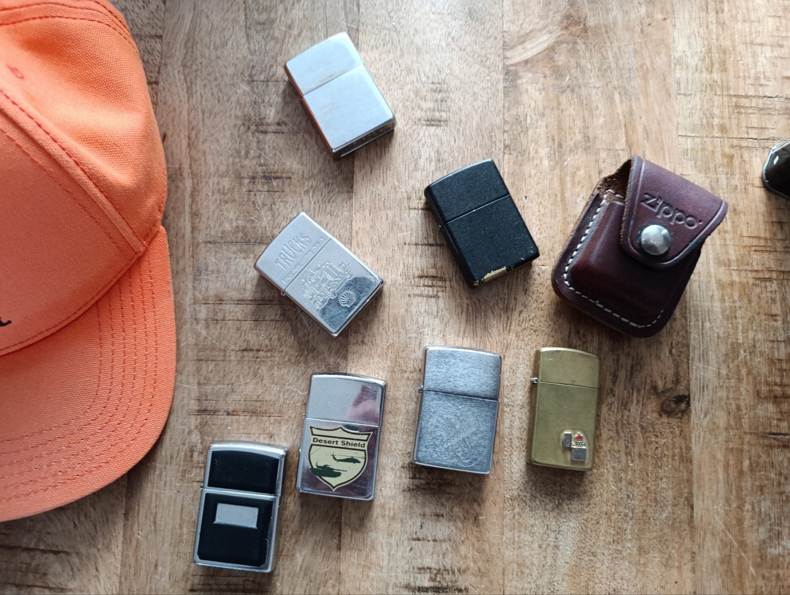 7 originele Zippo aanstekers en 1 leren hoesje, Ophalen of Verzenden, Gebruikt, Aansteker