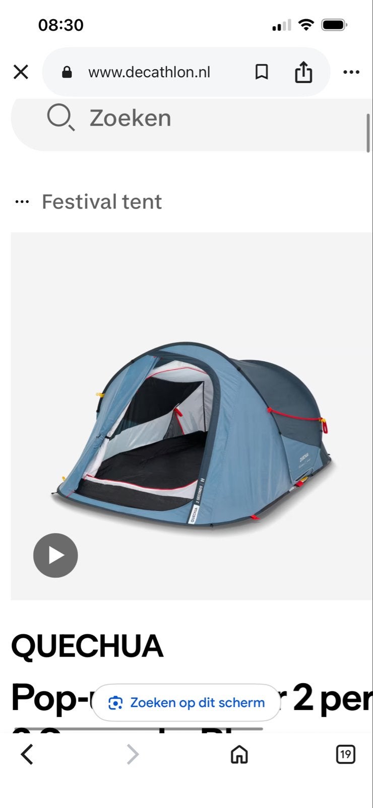 Quechua 2 Seconds Pop-Up Tent - 2 Personen, Ophalen, Gebruikt, Tot en met 2