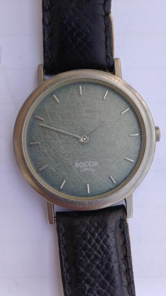 Boccia herenhorloge ca 1995 / leisteen wijzerplaat / stuk, Overige merken, Overige materialen, Ophalen of Verzenden, Leer