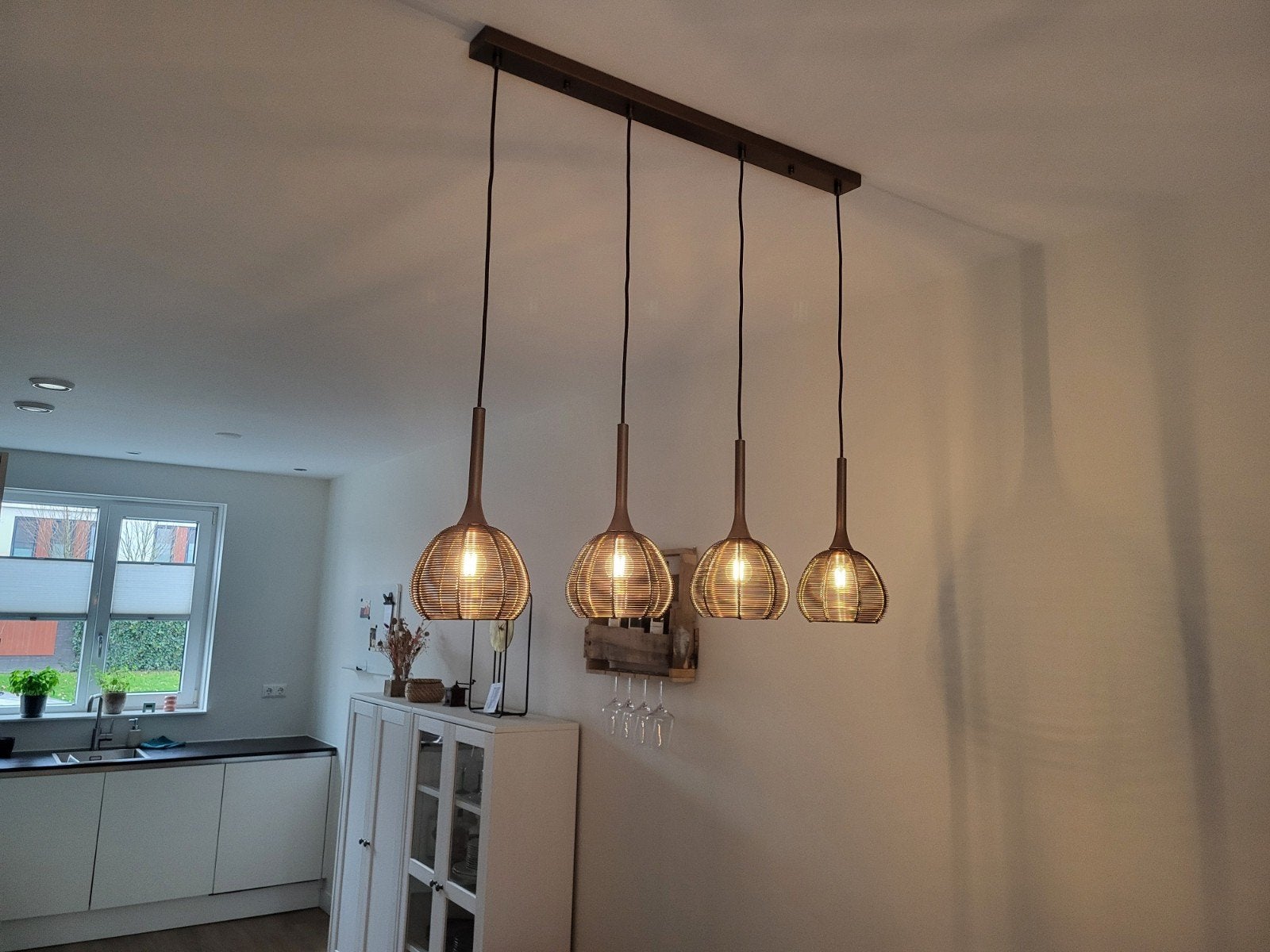 Hanglamp 4-lichts, Ophalen, Bohemian, Modern, Natuurlijk, Zo goed als nieuw, 75 cm of meer