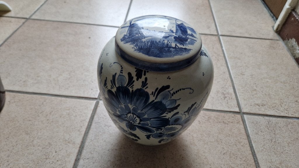 delfts blauwe vaas met deksel, Ophalen of Verzenden