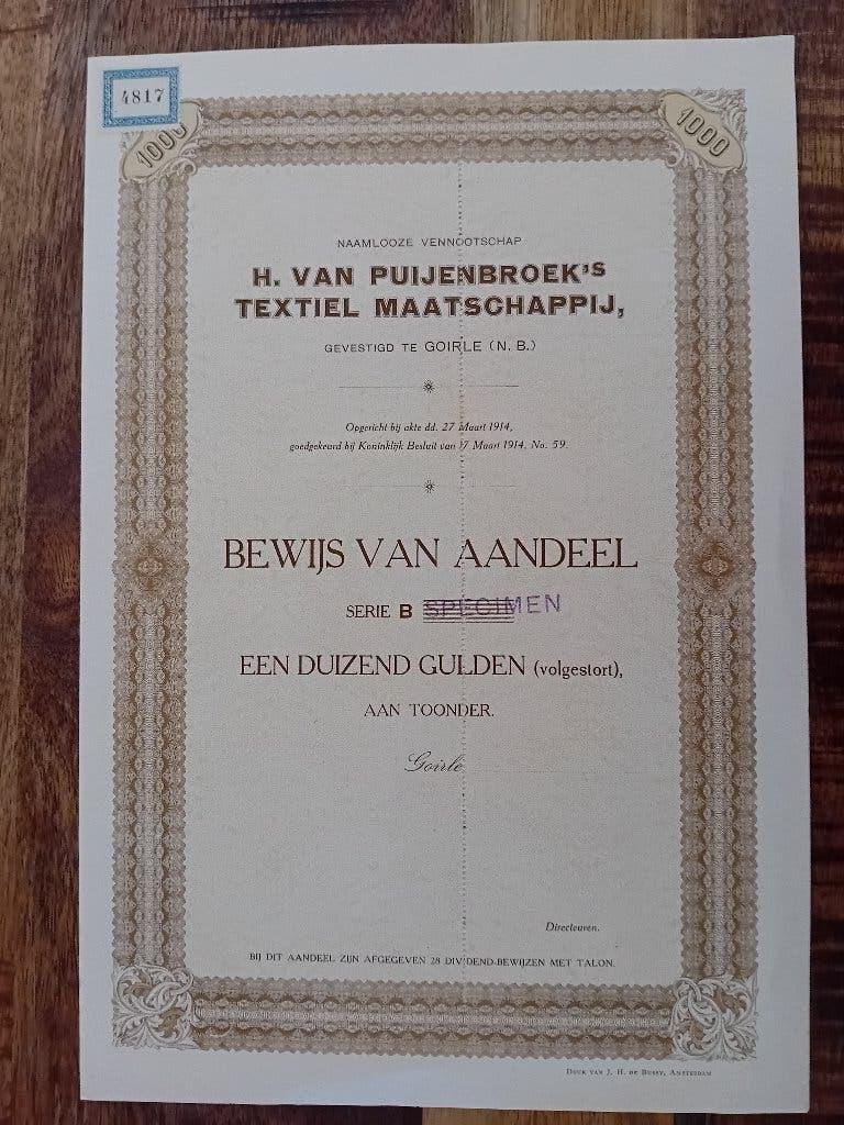 H. van Puijenbroek - Textiel Maatschappij - Goirle, Verzamelen, Foto's en Prenten, Ophalen of Verzenden, Voor 1940, Zo goed als nieuw