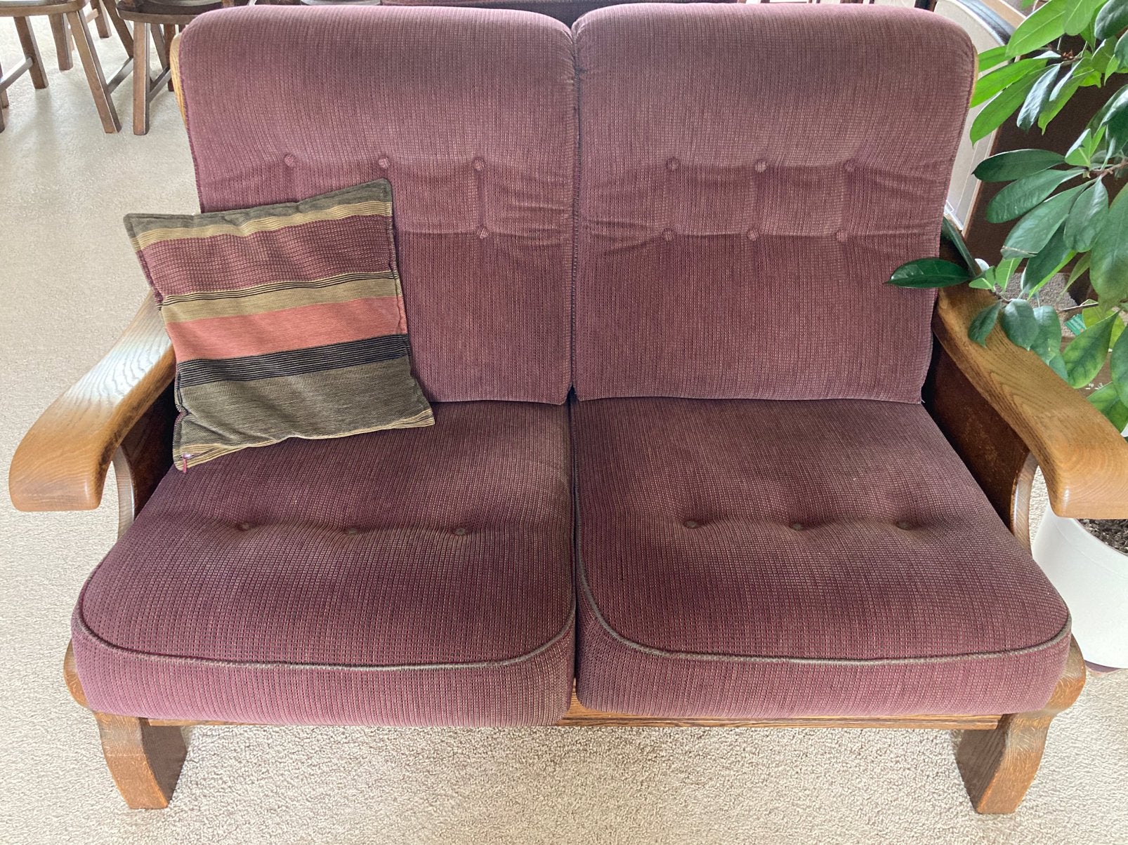 GRATIS - eiken bankstel 2 pers, Ophalen, Gebruikt, Tweepersoons, 75 tot 100 cm