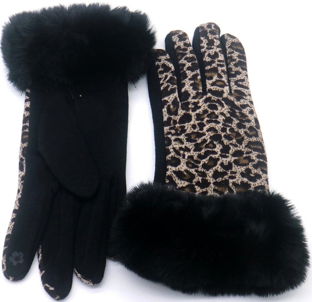 Handschoenen warm luipaard faux fur zwart one size, Ophalen of Verzenden, Nieuw, Maat 38/40 (M), Handschoenen