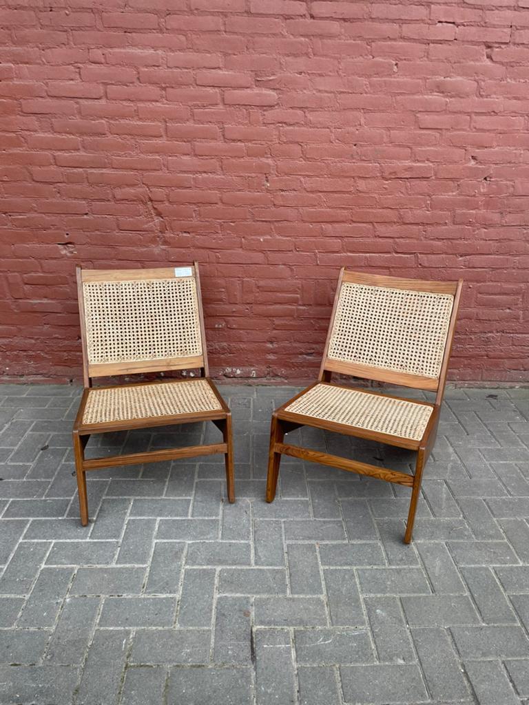 Vintage teakhouten stoelen met rieten zitting en rugleuning, Huis en Inrichting, Stoelen, Gebruikt, Bruin, Vijf, Zes of meer stoelen