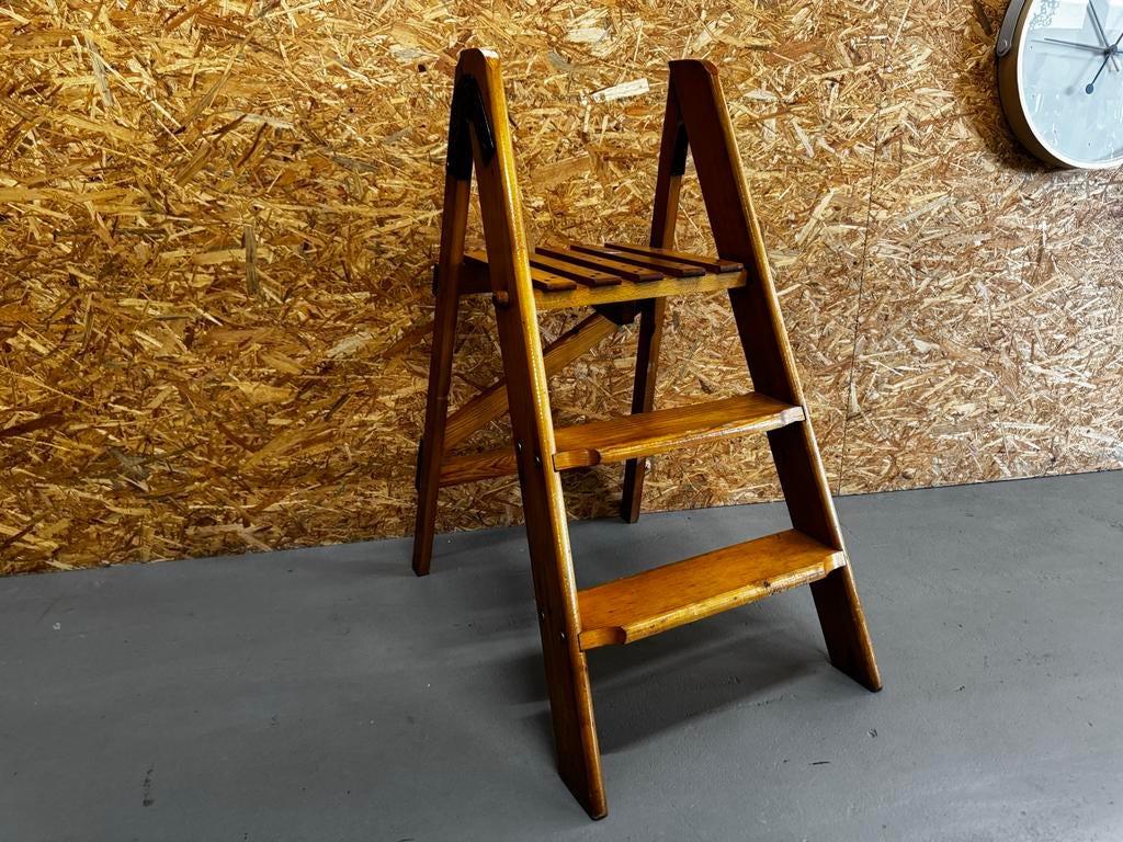 Vintage Houten Bibliotheektrap Decoratief Trapje - ReK4, Doe-het-zelf en Verbouw, Ladders en Trappen, Gebruikt, Trap, Ophalen of Verzenden