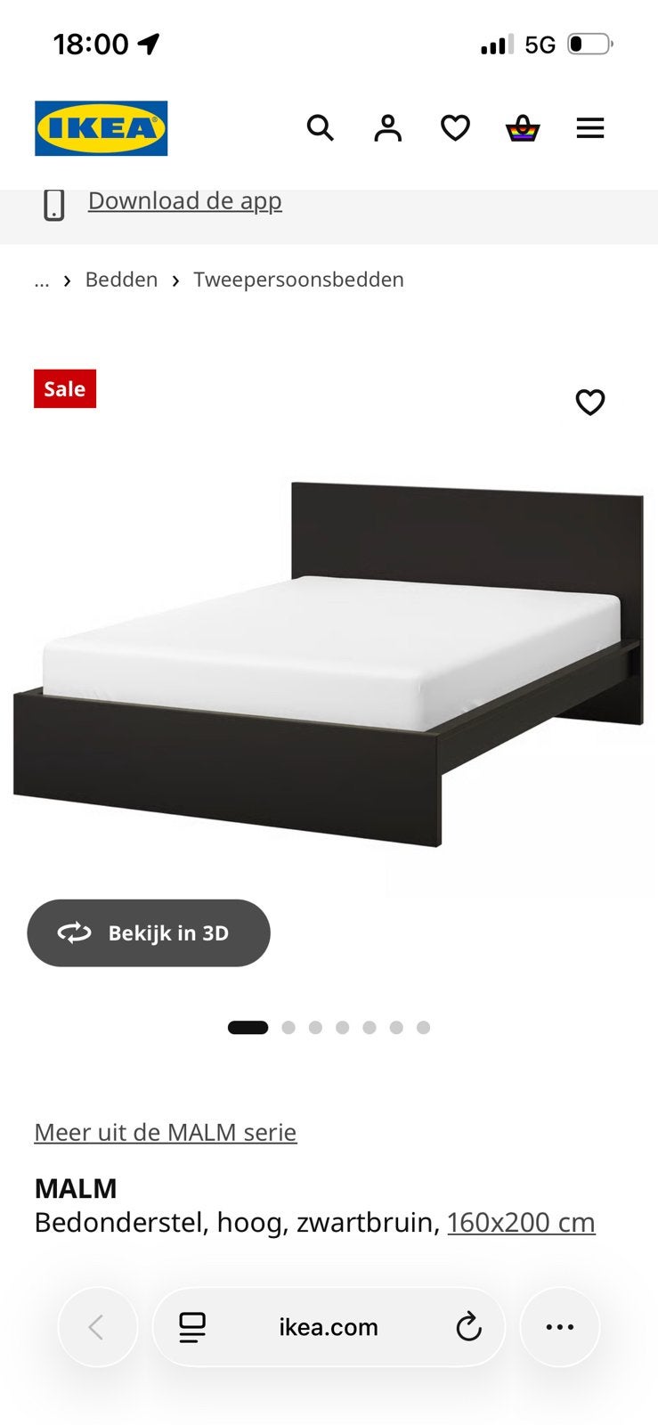 Malm bed 160*200 - Nieuw in verpakking, Huis en Inrichting, Slaapkamer | Bedden, Ophalen, Bruin, Tweepersoons, Zo goed als nieuw