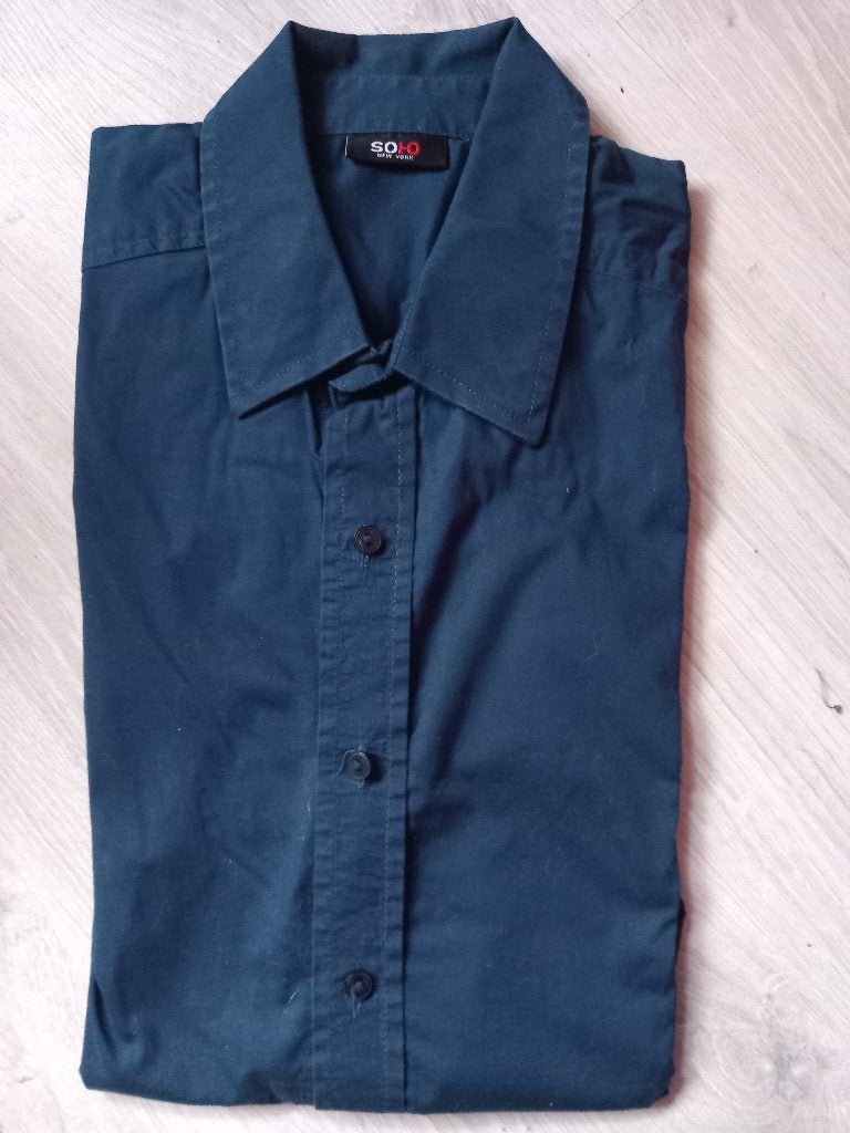 Donkerblauw overhemd mt M (Nijmegen oost), Blauw, Zo goed als nieuw, Soho, Halswijdte 39/40 (M)