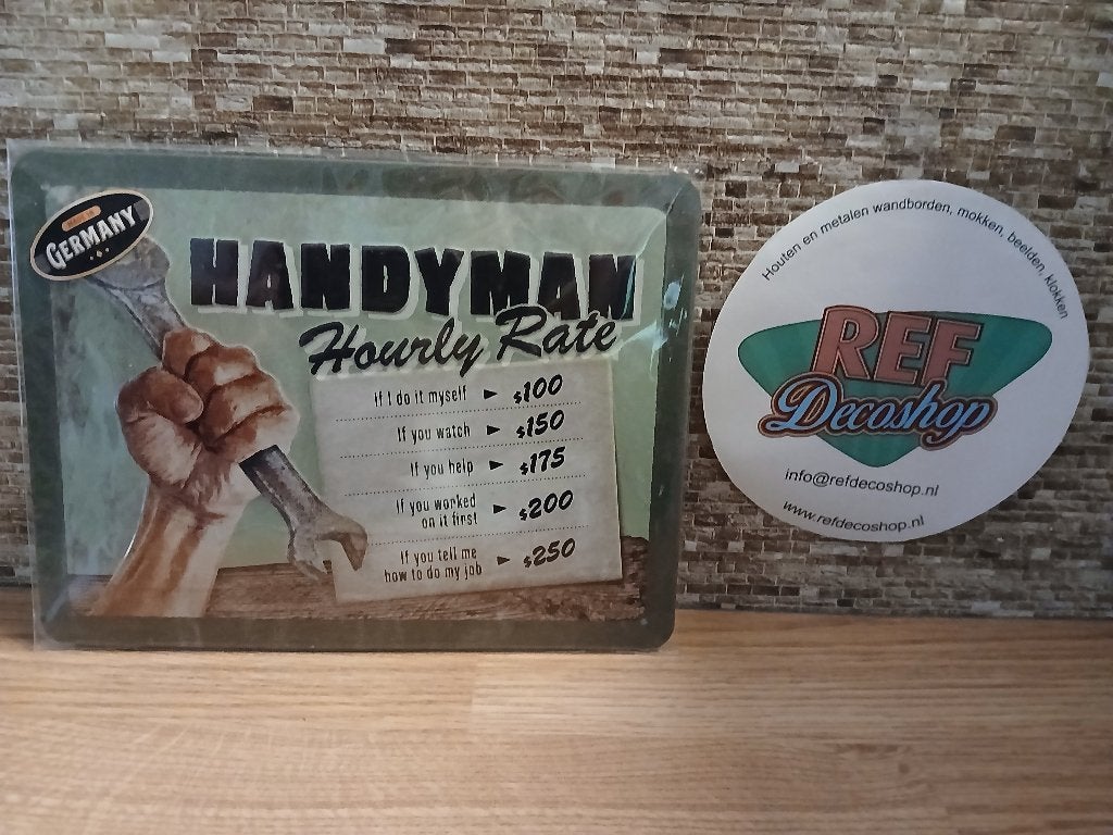 metalen 3d/reliëf bordje handyman 15x20 cm, Verzamelen, Ophalen of Verzenden, Nieuw, Reclamebord