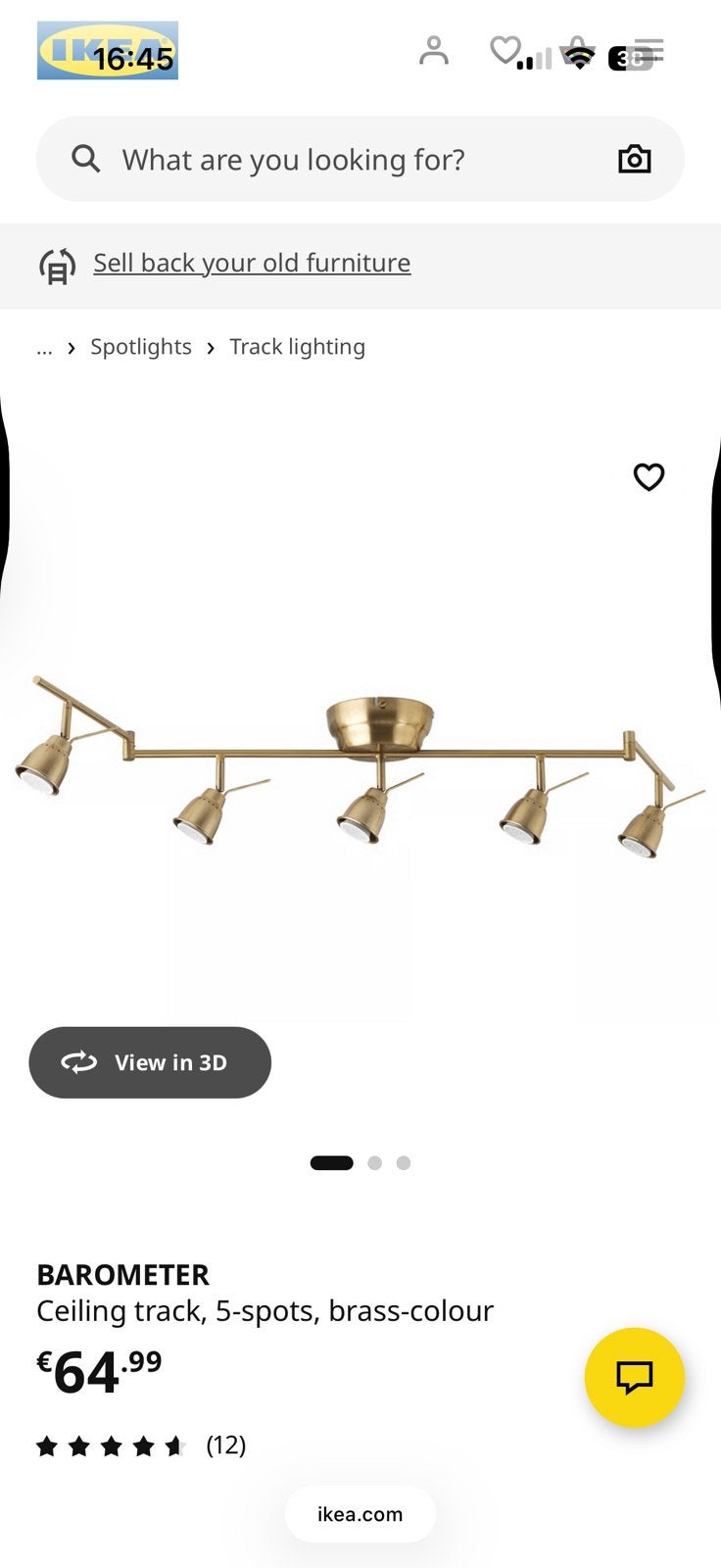 IKEA Dimbare Messingkleurige Metalen Lamp, Huis en Inrichting, Ophalen, Zo goed als nieuw, Metaal