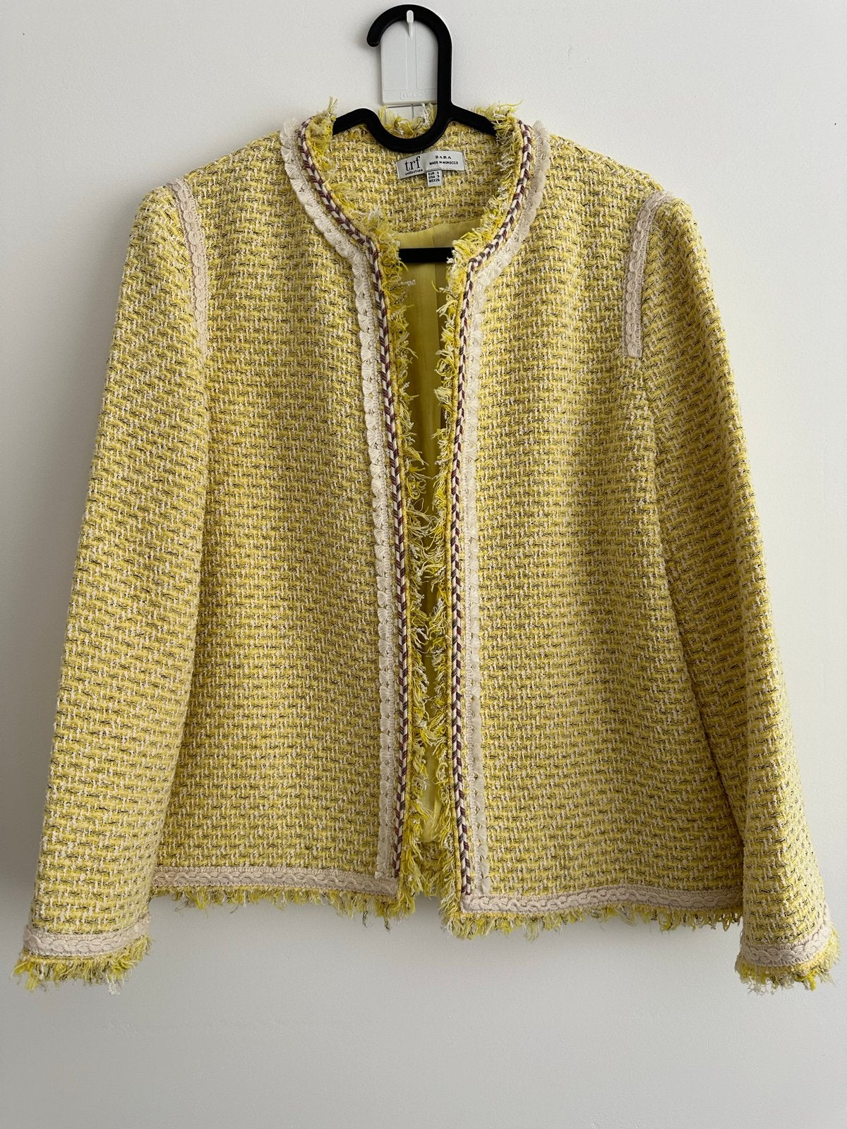 Zara TRF Geel Tweed Jasje Maat S, Kleding | Dames, Jasjes, Kostuums en Pakken, Geel, Ophalen of Verzenden, Zo goed als nieuw, Jasje