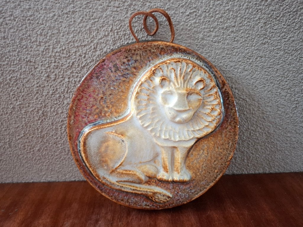 Vintage Steuler wandbord + langwerpige siertegel met leeuw, Huis en Inrichting, 30 cm, 12 cm, Decoratieobject, Steen/keramiek