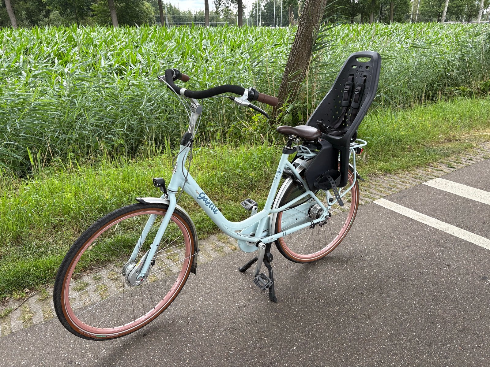 Gazelle Bloom damesfiets met Yepp kinderzitje, Ophalen, 56 cm of meer, Gazelle, Trommelrem