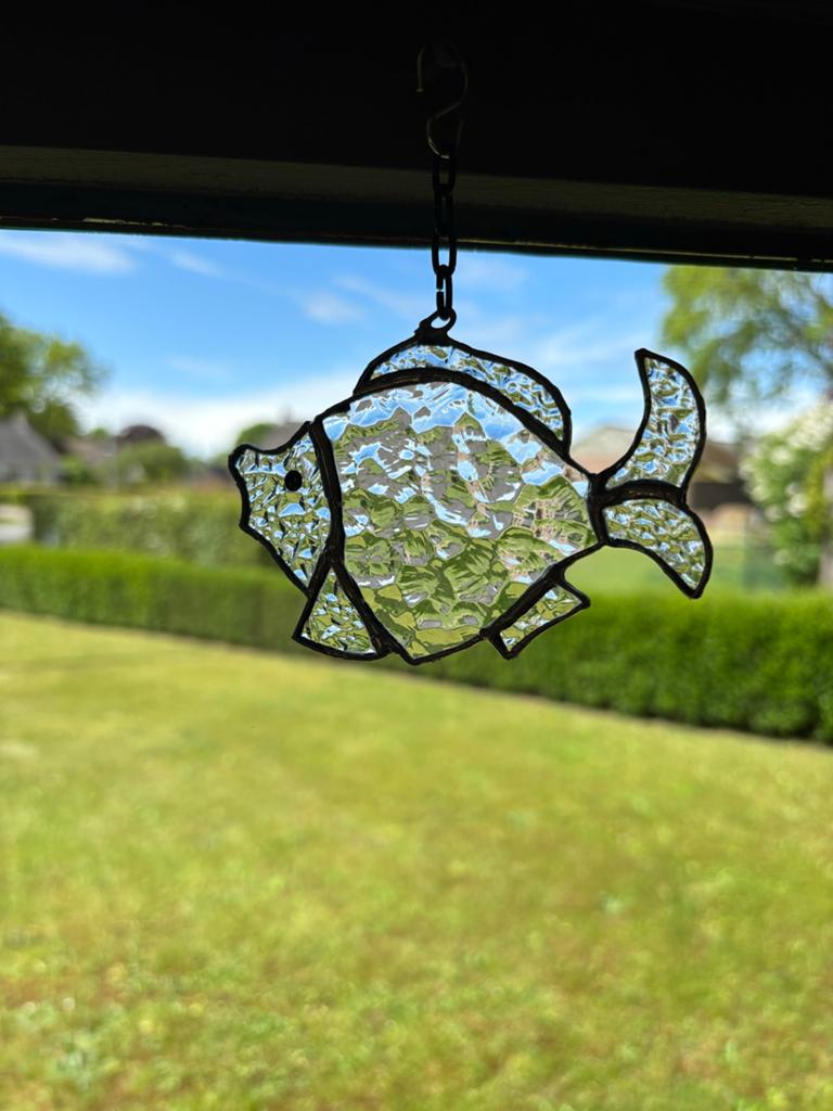 Tiffany vis - Glas in lood decoratie, Ophalen, Vintage, Meerkleurig, Zo goed als nieuw