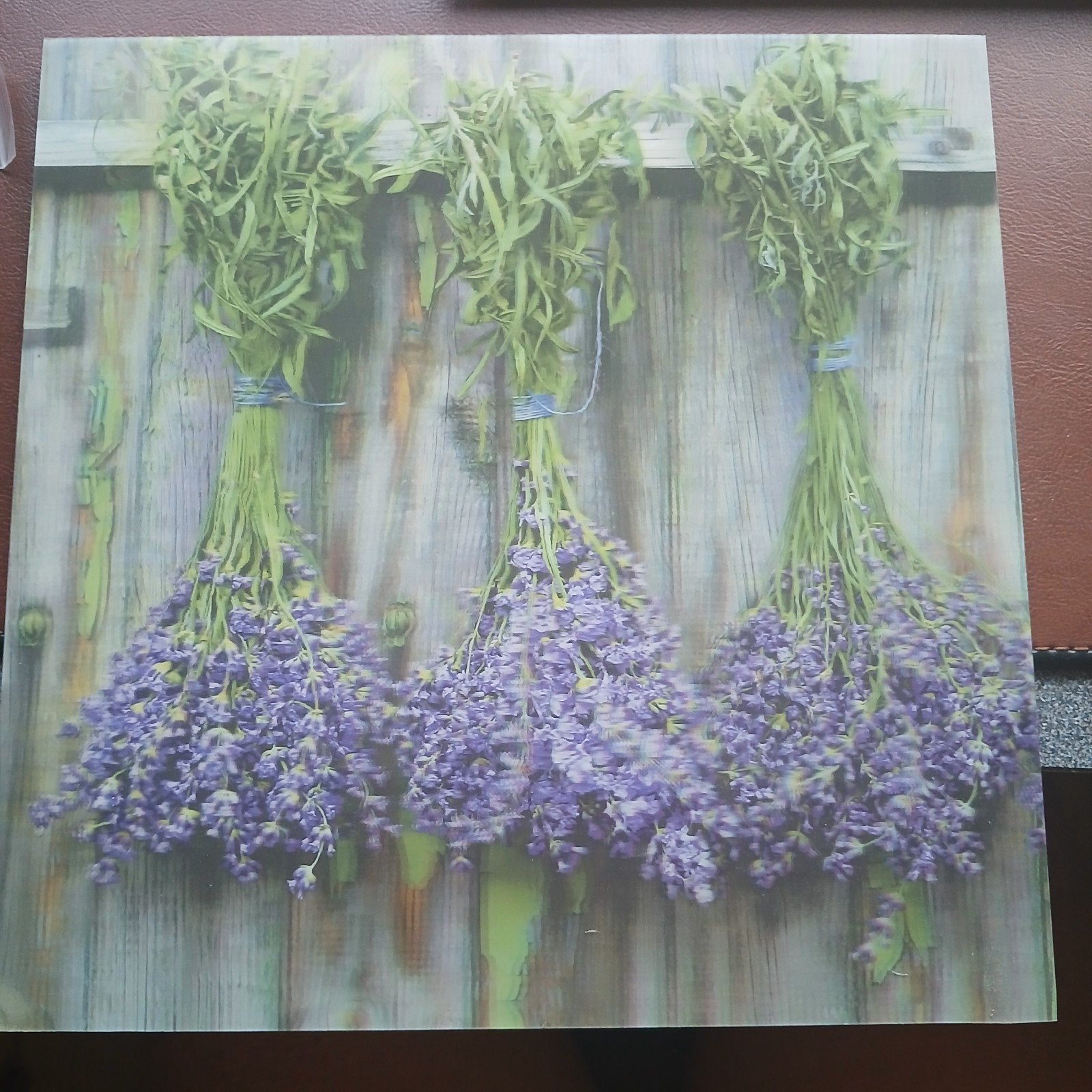 Wanddecoratie Lavendelboeketten op Hout, Schilderij, Hout, Nieuw, Ophalen of Verzenden