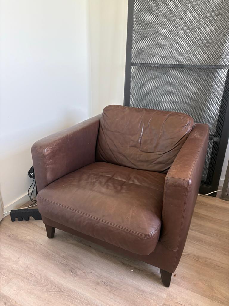 2x Machalke fauteuil, bruin leer - 85x85x65cm, Ophalen, Gebruikt, 75 tot 100 cm, Leer