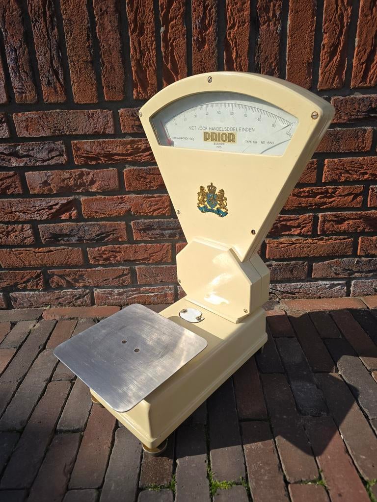 Vintage crèmekleurige weegschaal Prior, Type EB BOSKOOP 1975, Ophalen, Winkelweegschaal, Zo goed als nieuw, Analoog