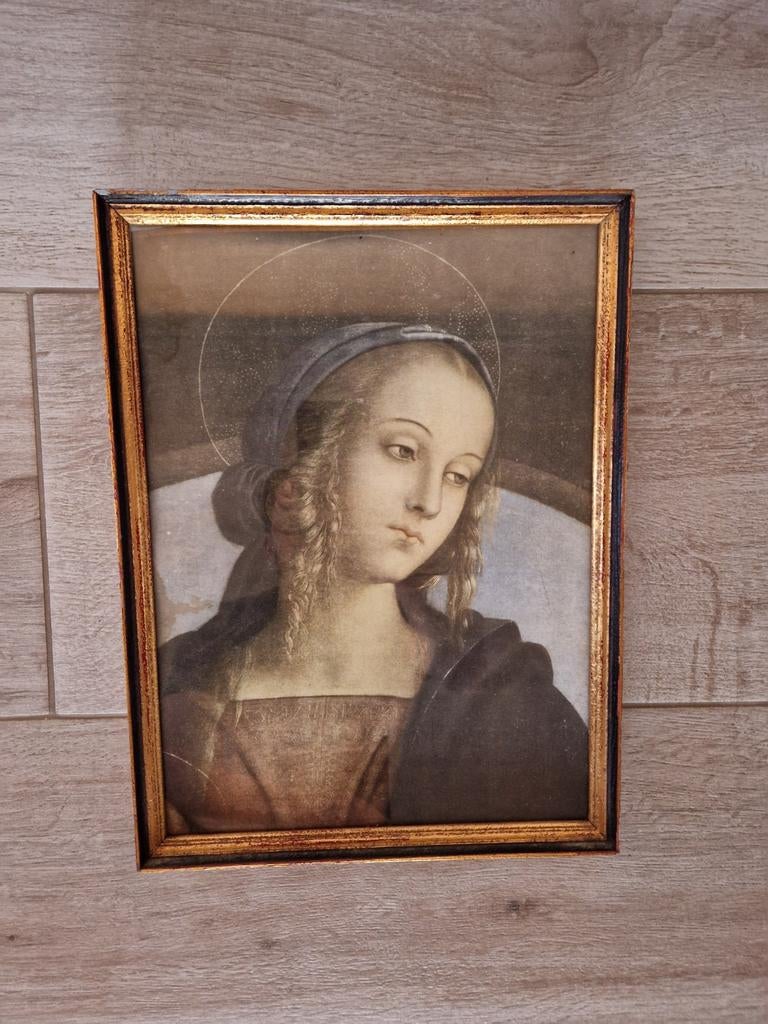 Oude ingelijste Madonna met Kind reproductie, Antiek en Kunst, Ophalen of Verzenden