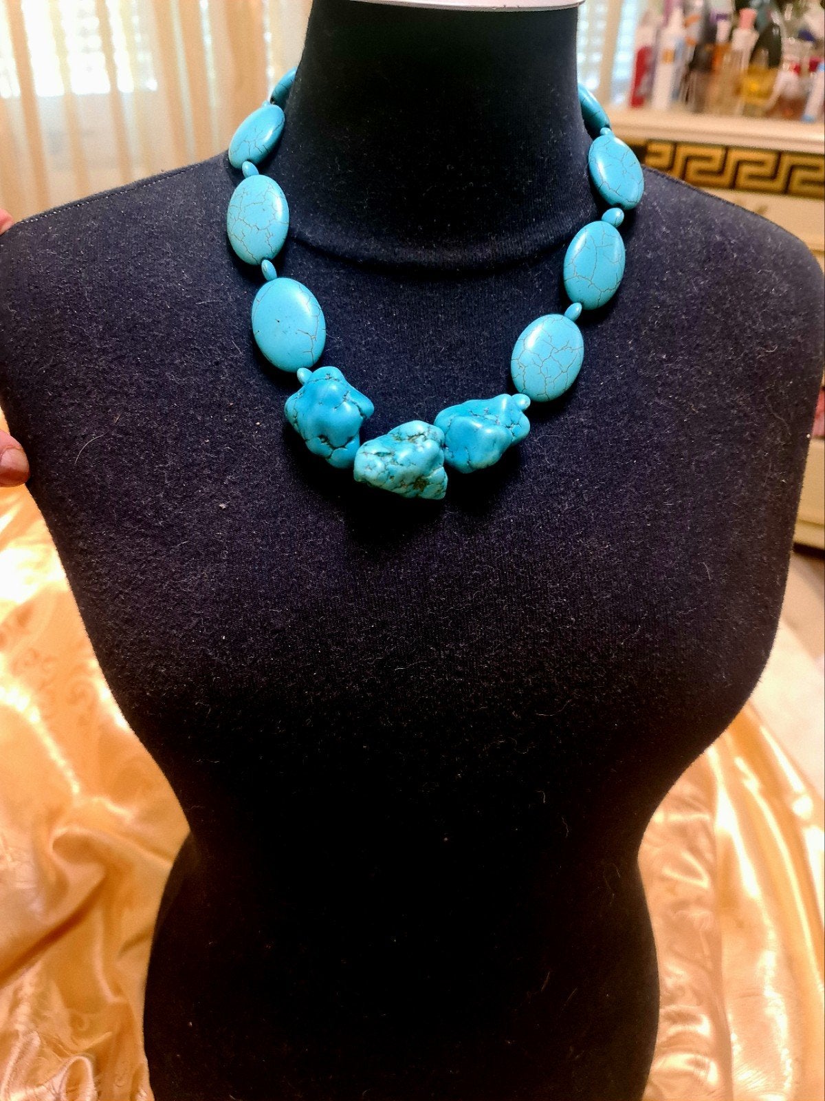 Prachtige turquoise ketting met natuurstenen, Blauw, Nieuw, Ophalen of Verzenden, Steen of Mineraal