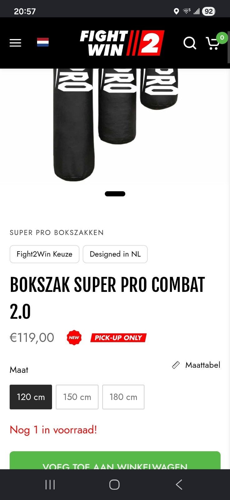 Bokszak Superpro Combat Gear 120cm, Sport en Fitness, Groter dan maat XL, Ophalen, Zo goed als nieuw, Overige
