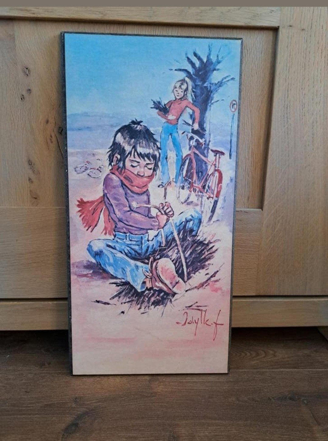 Vintage lijstje schilderijtje prent hardboard jaren 70, Huis en Inrichting, Woonaccessoires | Schilderijen, Tekeningen en Foto's