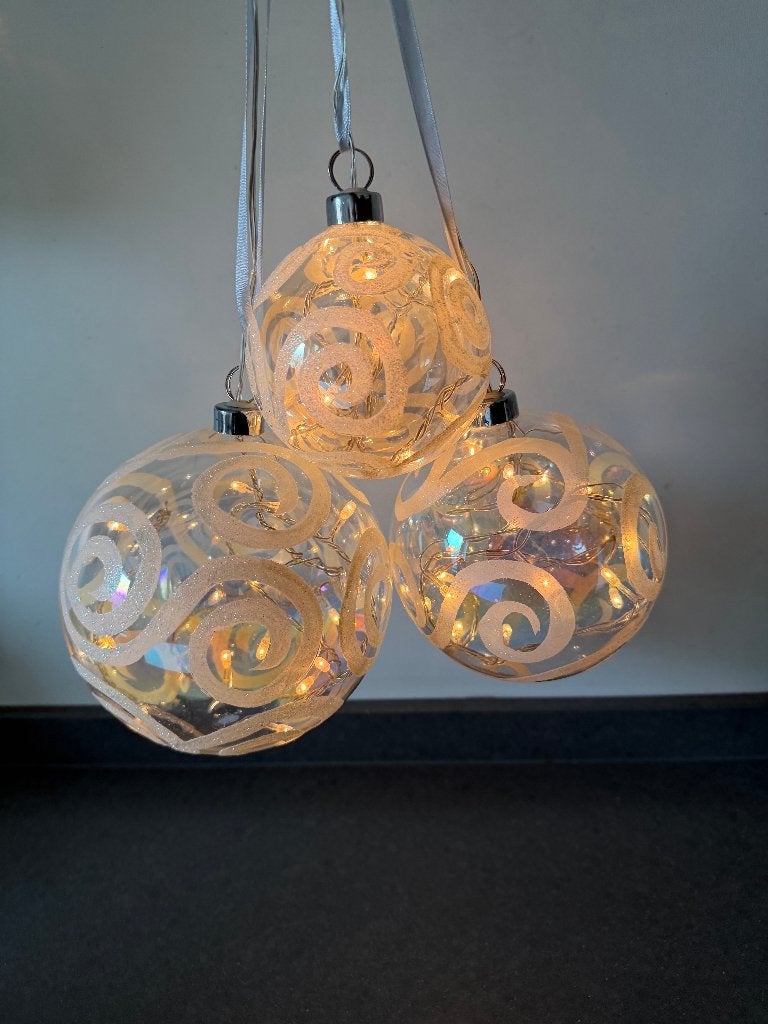 Glasbol met verlichting - set van 3 - Kerstverlichting, Diversen, Ophalen of Verzenden, Zo goed als nieuw
