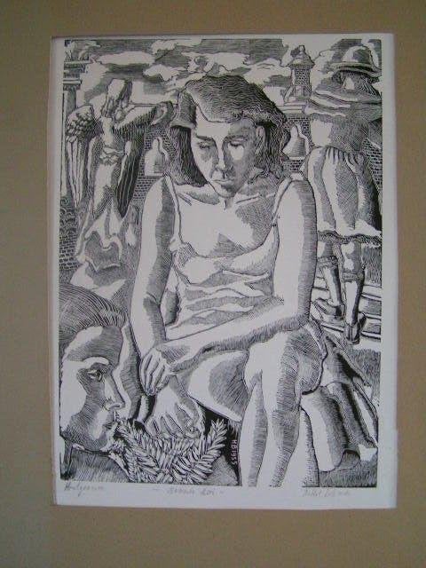 Hubert Bekman (unframed) "Memento Mori" houtgravure tekening, Ets, Religie, Ophalen of Verzenden, 31 cm