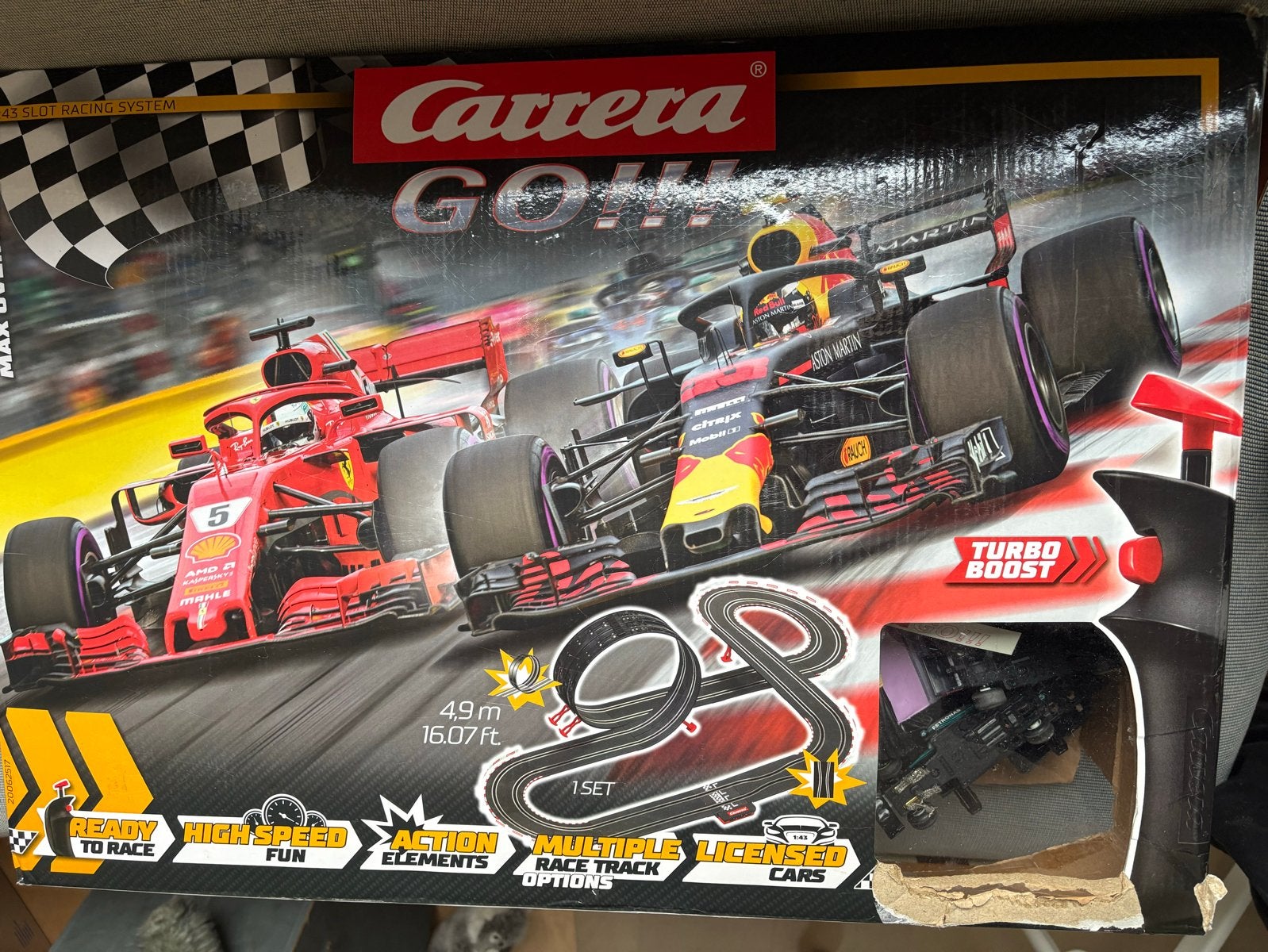 Grote doos Carrera racebaan, bestaat uit 2 sets, 4 F1 auto's, Carrera, Ophalen of Verzenden, Met looping, Elektrisch