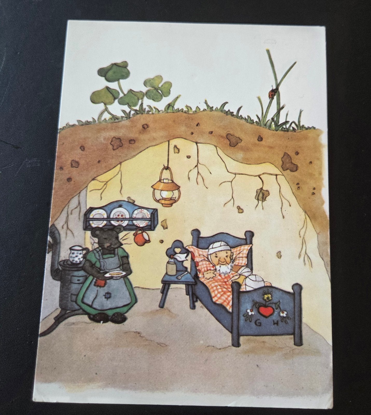 Kabouter in bed, muis kookt, Verzamelen, Ansichtkaarten | Themakaarten, Verzenden, 1960 tot 1980, Gelopen, Kinderen