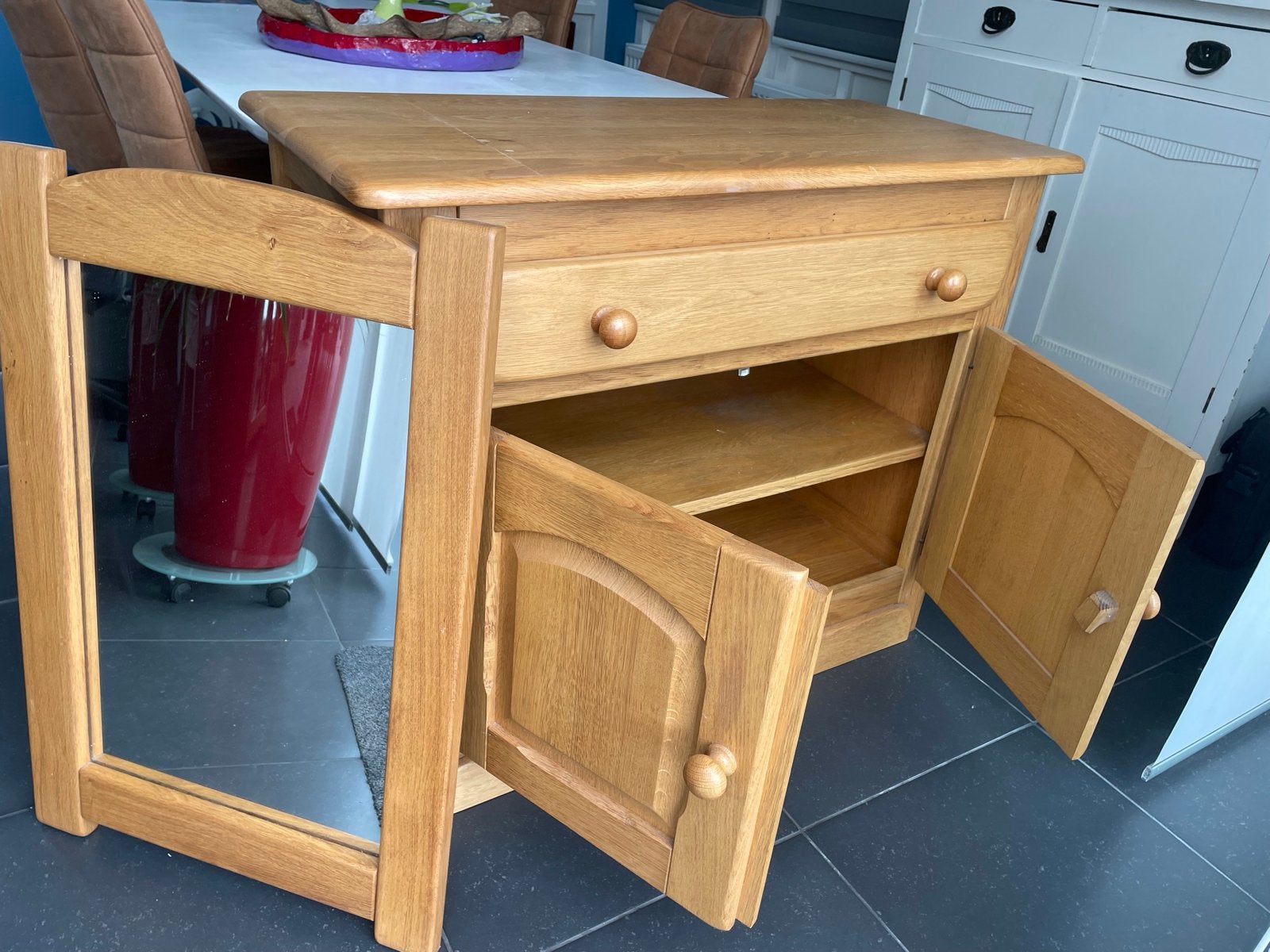 Licht eiken toilettafel met spiegel, Huis en Inrichting, Slaapkamer | Nachtkastjes, Ophalen, Gebruikt, Hout, 65 cm of meer