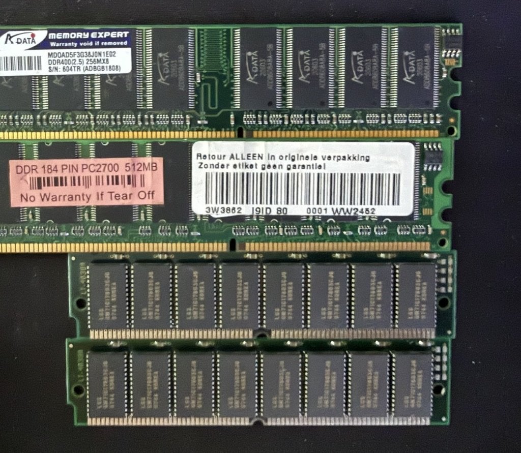 6x DDR1 184-pin RAM geheugen desktop 256/512MB DDR400 PC2700, Computers en Software, Ophalen of Verzenden, Gebruikt, DDR, Desktop