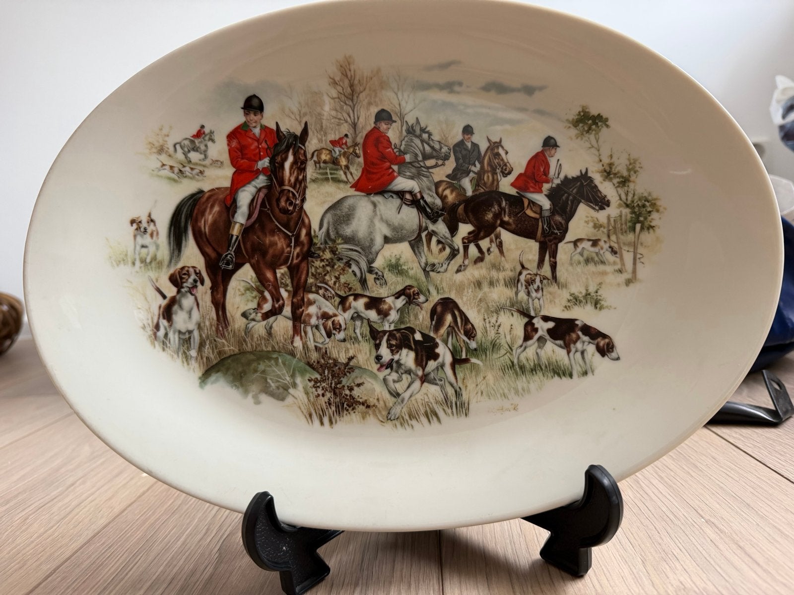 Ovale schaal Royal Schwabab jachtscène, Antiek en Kunst, Ophalen