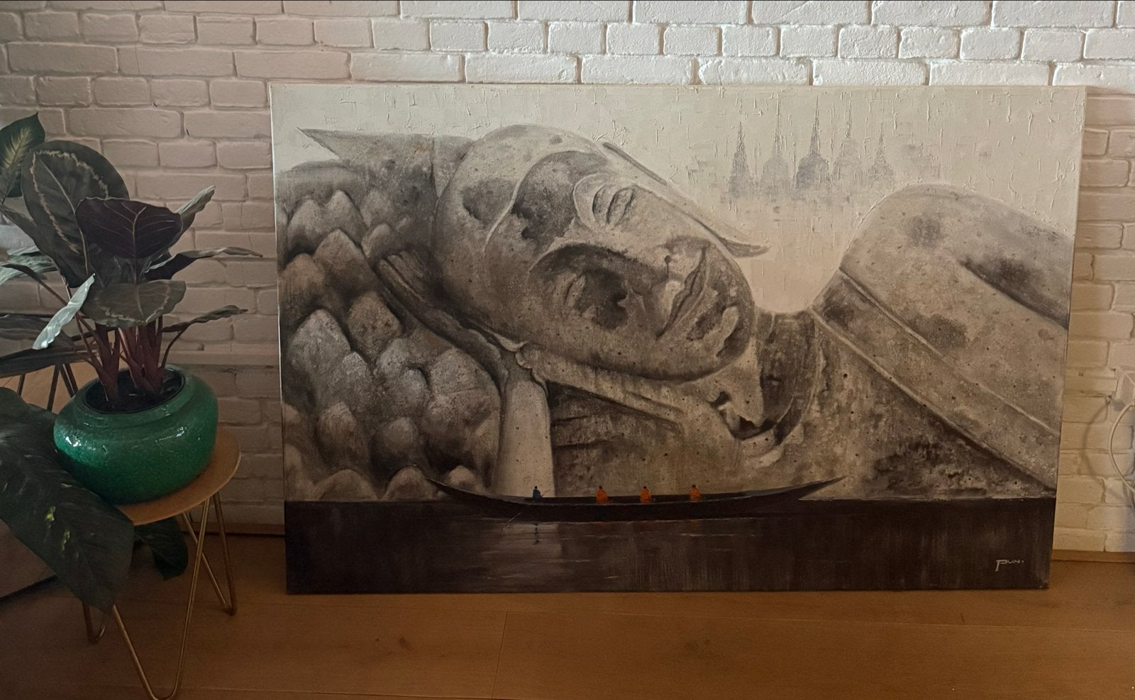 Boeddha schilderij op canvas - Oosterse kunst, Ophalen, Overig onderwerp, Handgeschilderd, Olieverf