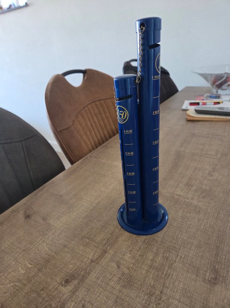 vintage spaarpijp -voor euro -50 euro cent-20 euro cent, Verzamelen, Ophalen of Verzenden, Zo goed als nieuw, Metaal of Blik, Overige thema's