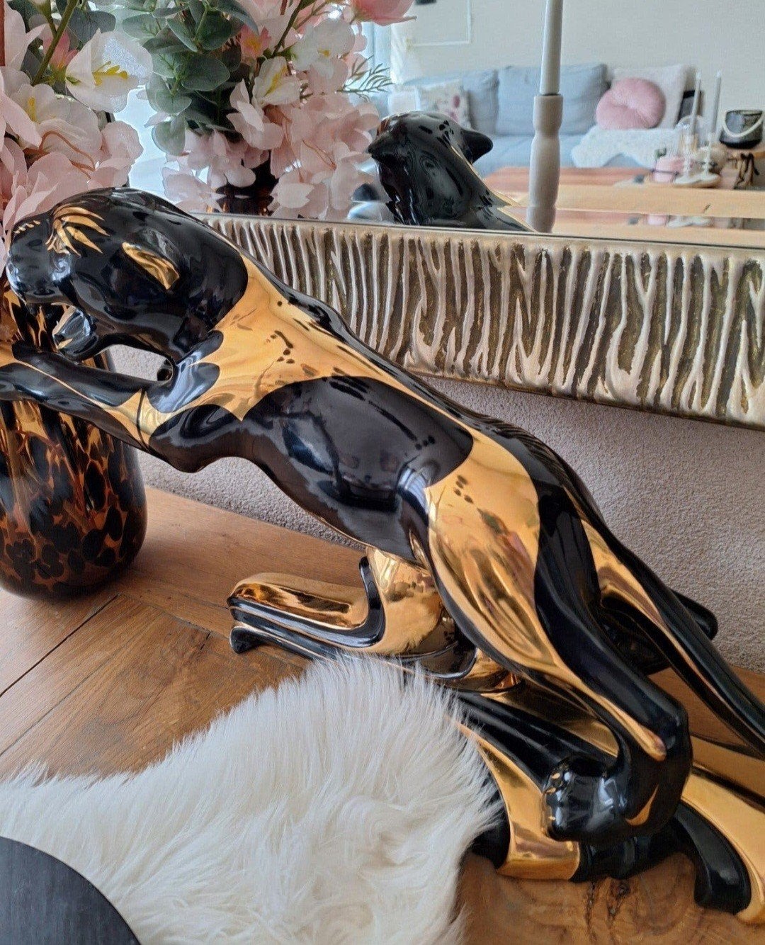 hollywood regency panter beeld, Huis en Inrichting, Woonaccessoires | Overige, Zo goed als nieuw, Zwart, Modern, Ophalen of Verzenden