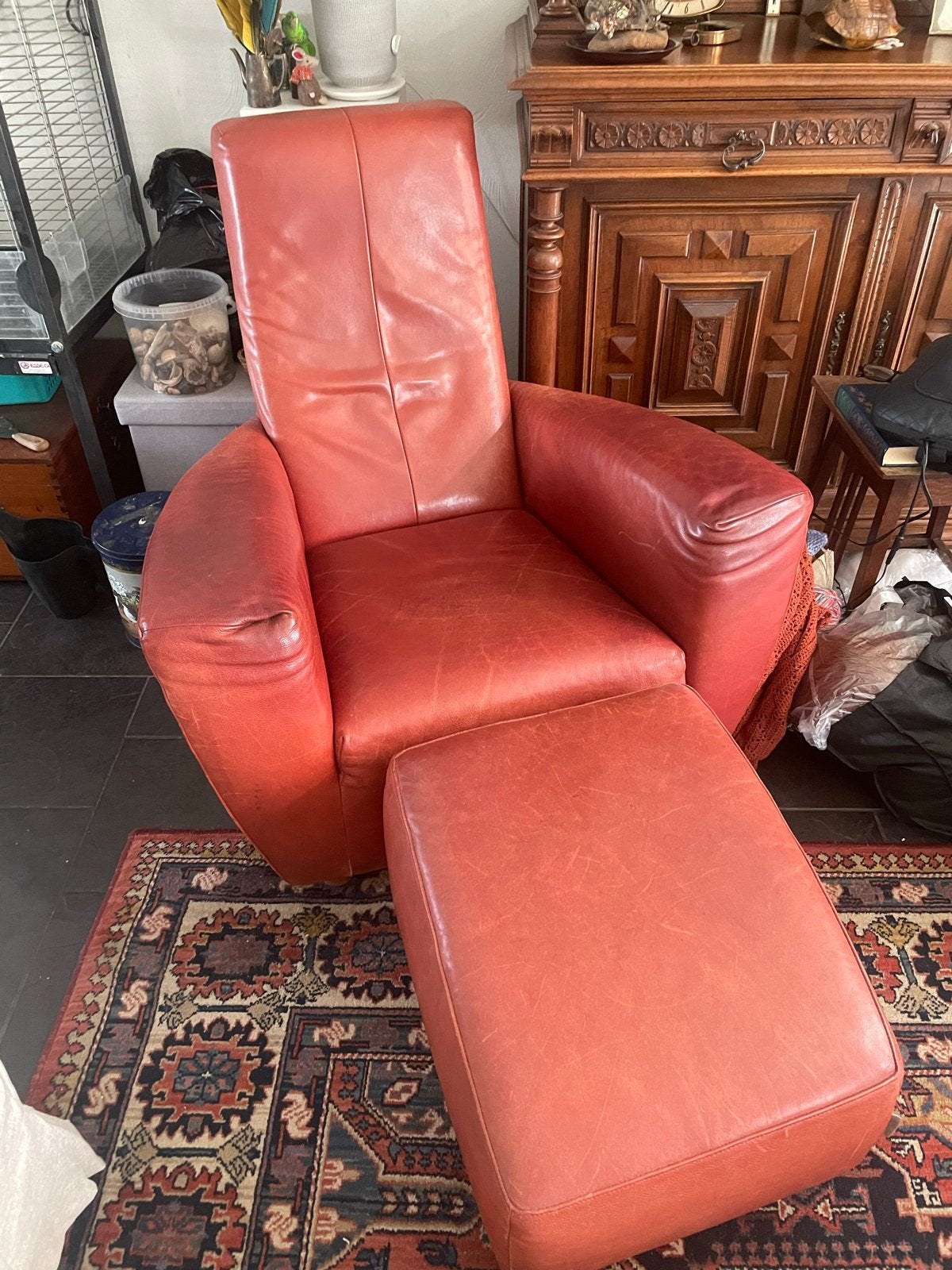 Longa fauteuil met hocker!, Ophalen, Gebruikt, Leer, 75 tot 100 cm