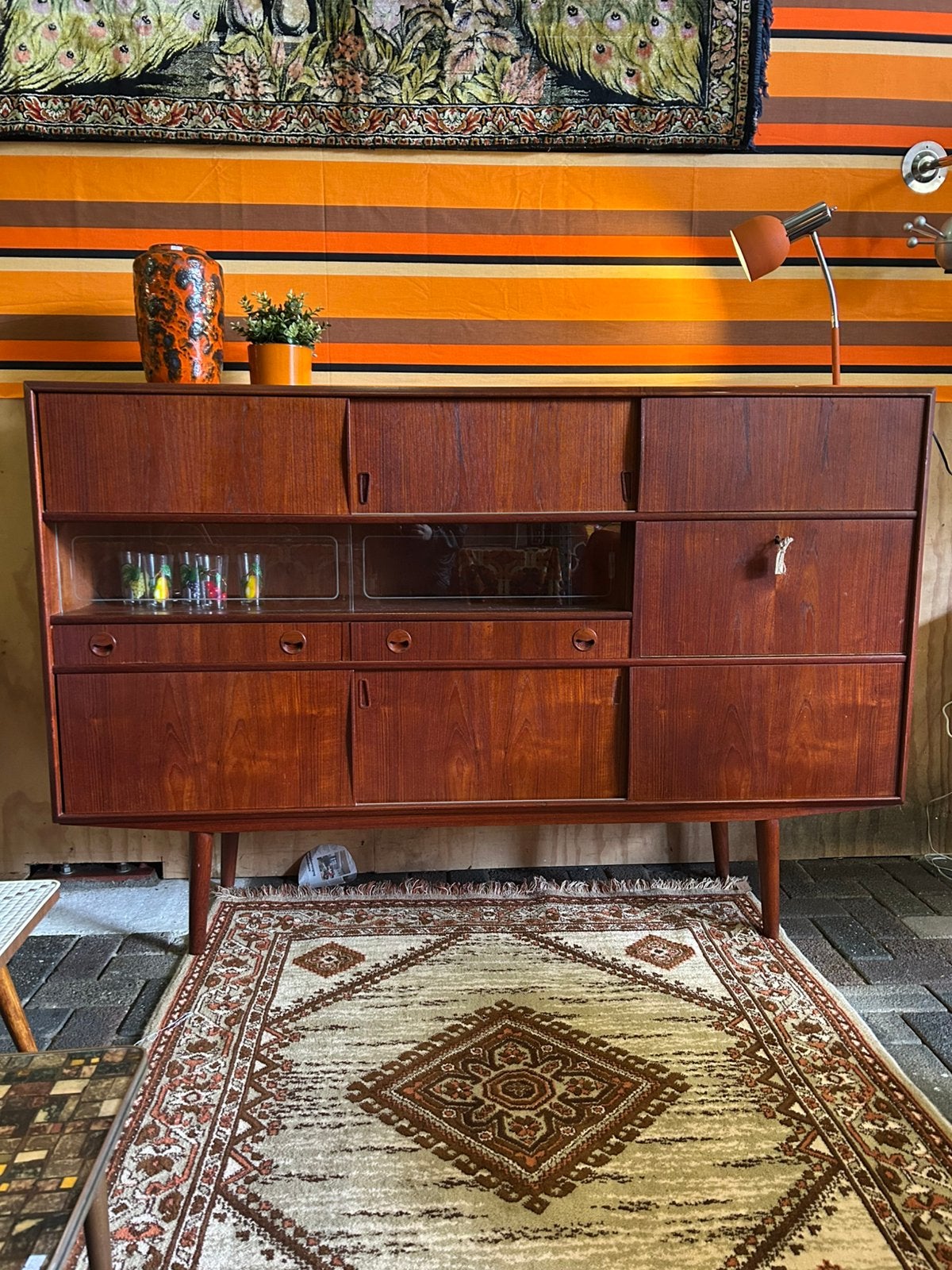 Vintage groot teak houten high board/ dressoir, jaren 60/70, Ophalen, 100 tot 150 cm, 150 tot 200 cm, ?