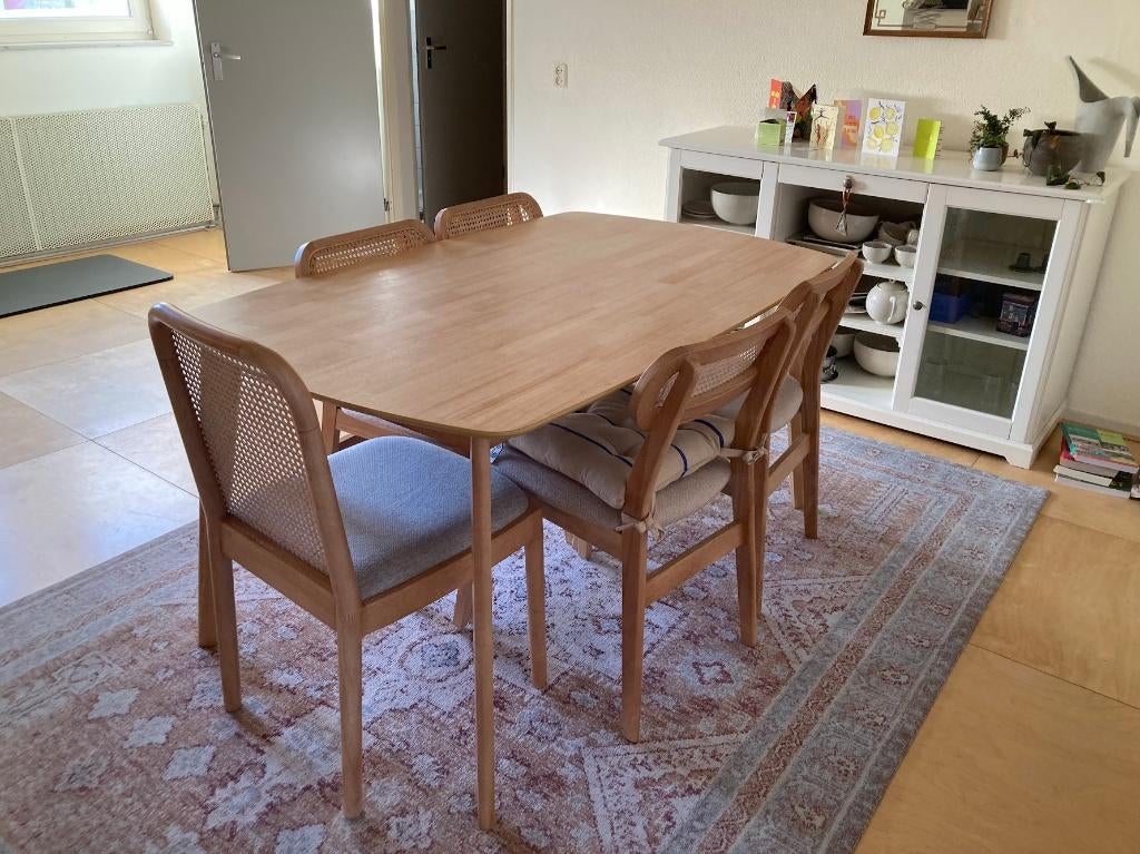 Eettafel en vijf stoelen, Huis en Inrichting, Tafels | Eettafels, Ophalen, 200 cm of meer, 50 tot 100 cm, Zo goed als nieuw