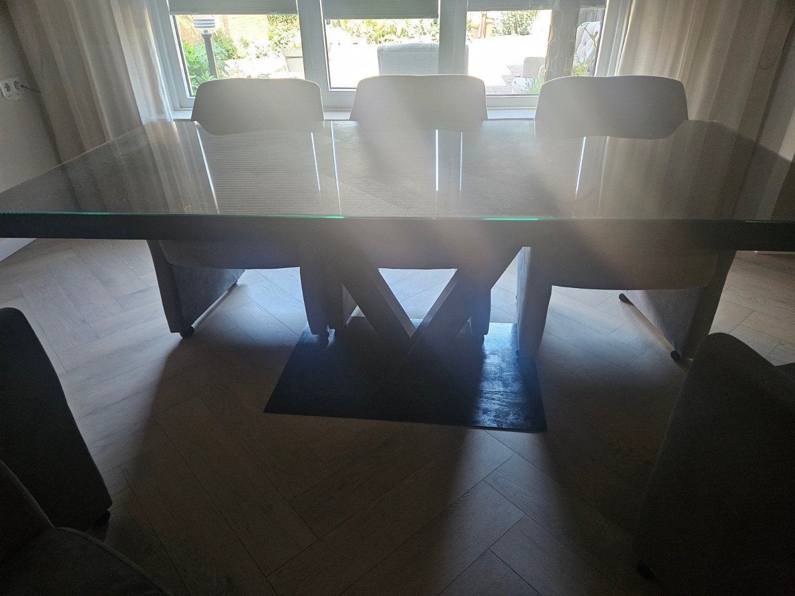 Visgraat tafel met 6 stoelen, Huis en Inrichting, Tafels | Eettafels, Ophalen of Verzenden, Rechthoekig, 50 tot 100 cm