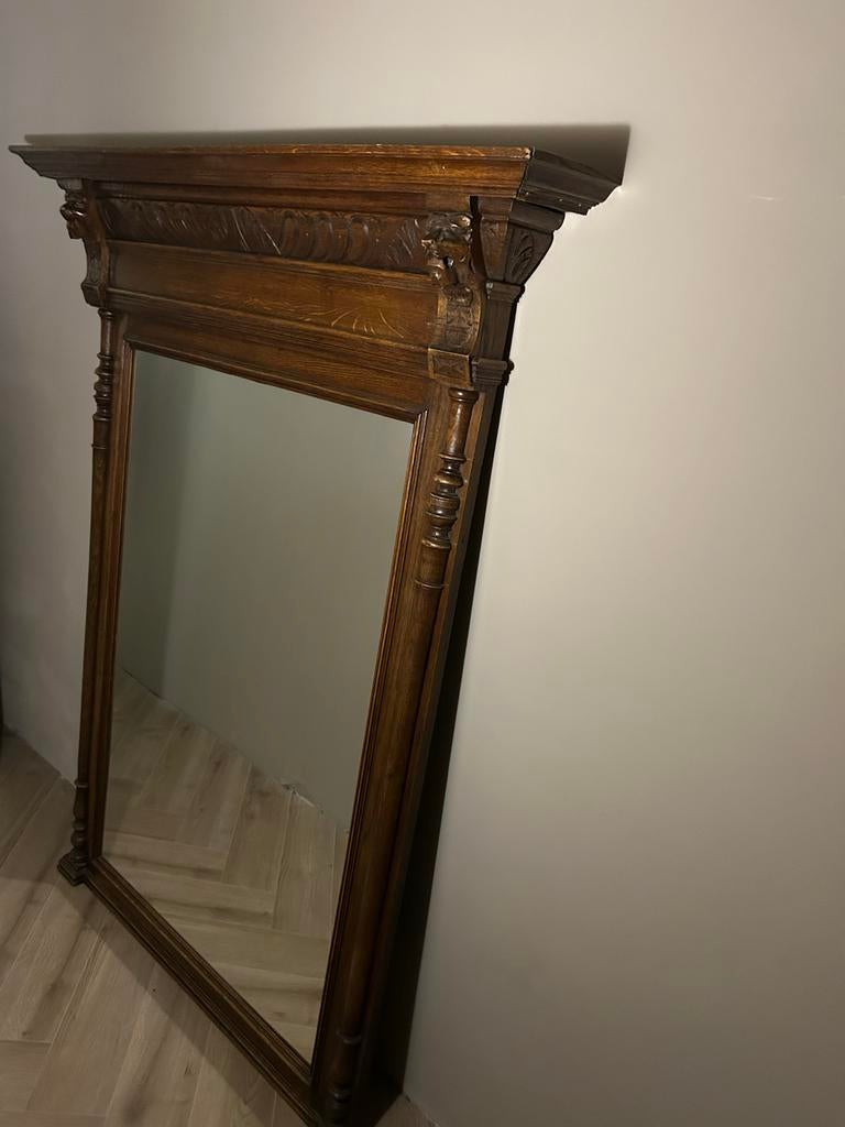 Antieke Mechelse Spiegel - Gedetailleerd Houtsnijwerk, Antiek en Kunst, Antiek | Spiegels, Ophalen, Rechthoekig, 100 tot 150 cm