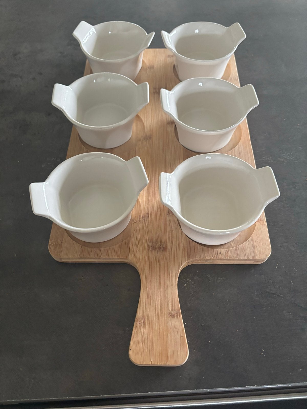 Tapas set met 6 schaaltjes en bamboe serveerplank, Overige typen, Hout, Ophalen of Verzenden, Zo goed als nieuw
