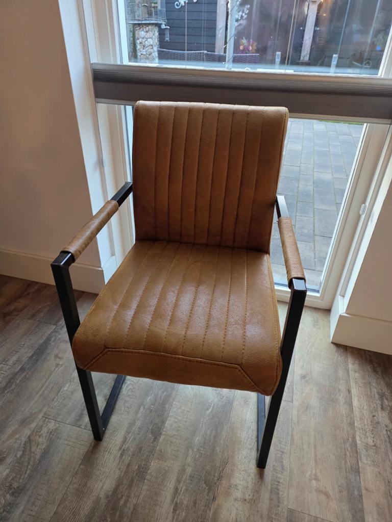 3x industriële eetkamerstoelen cognac, Huis en Inrichting, Stoelen, Ophalen, Overige materialen, Zo goed als nieuw, Industrieel