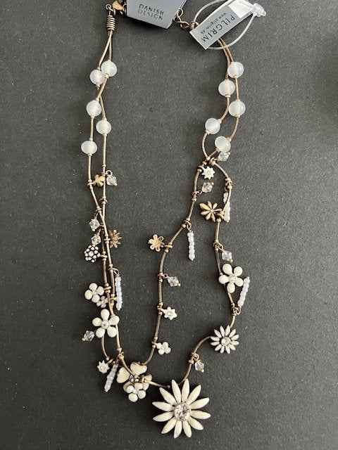 NIEUW PILGRIM Daisy Dubbele Ketting Bronskleur Wit 324031, Met kristal, Overige materialen, Verzenden, Wit