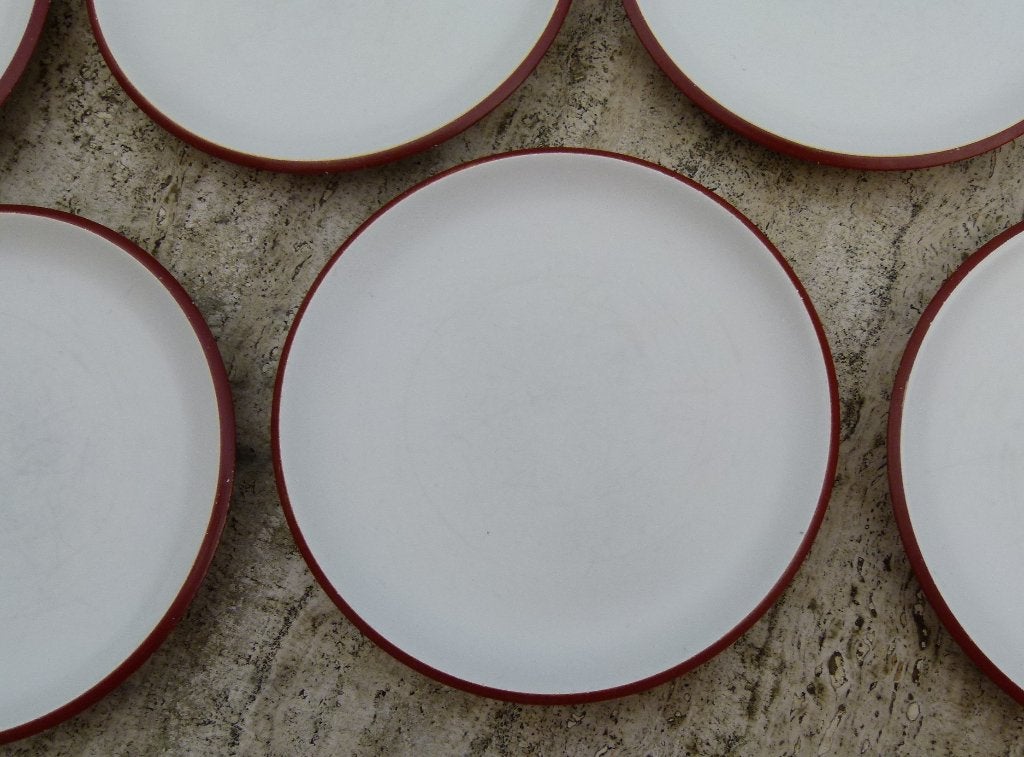 10 x Fris Gebaks bord met Rood /Bruine Rand met Etsmerk, Antiek en Kunst, Ophalen of Verzenden