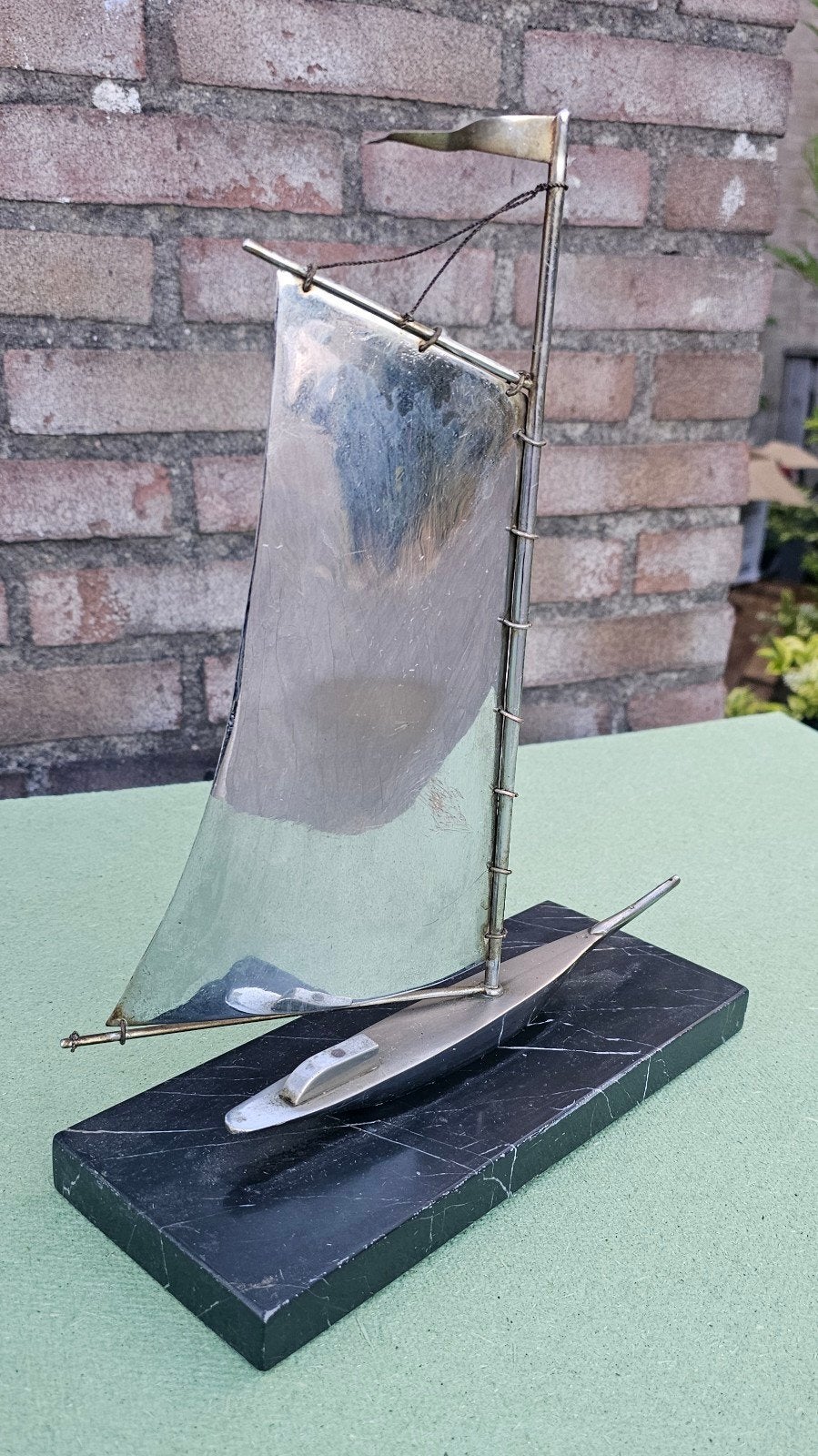 Vintage Art Deco zeilschip op marmeren voet, Antiek en Kunst, Ophalen