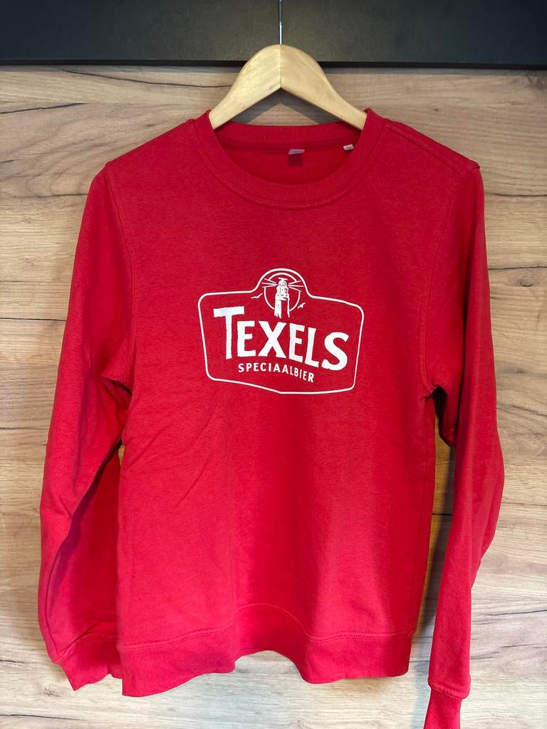 Texels Bier Trui Sweater rood S met logo voor- en achterkant, Ophalen of Verzenden, Zo goed als nieuw, Maat 46 (S) of kleiner