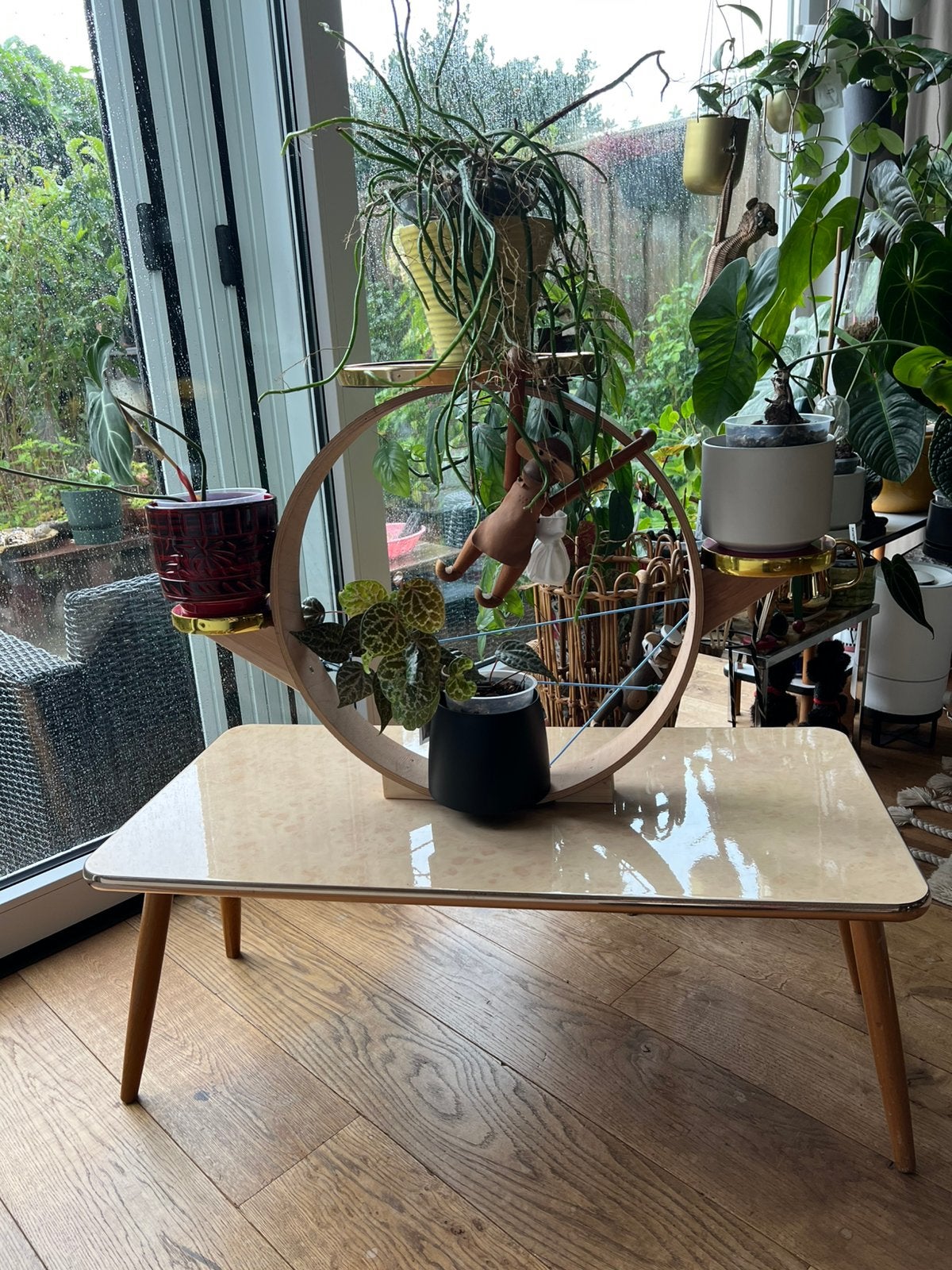 Vintage Grote Plantentafel Etagere Formica Messing Rand, Ophalen, Huis en Inrichting